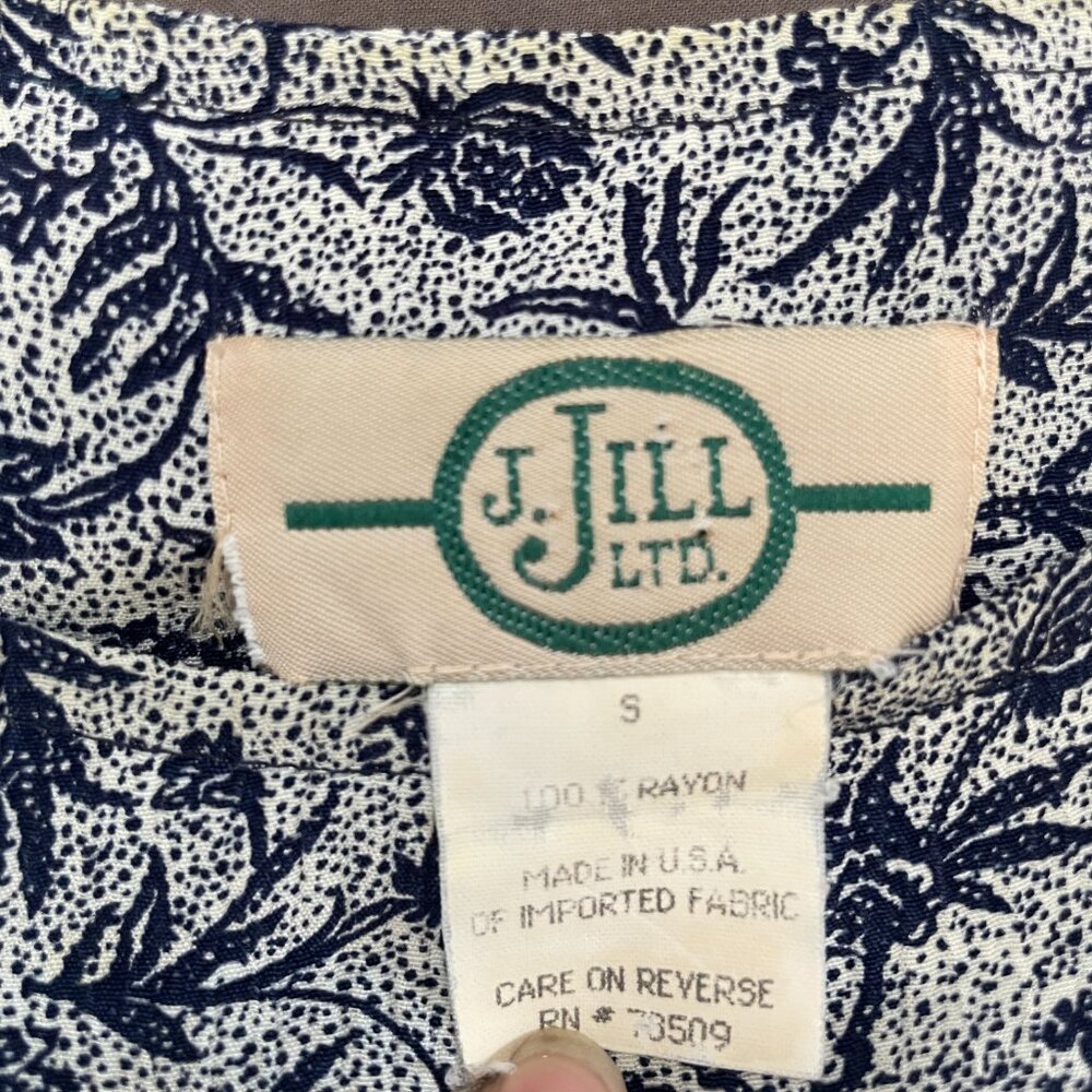Vintage J.Jill LTD Maxi Dress Small Blue White Floral Sleeveless Rayon USA Made - Picture 11 of 14